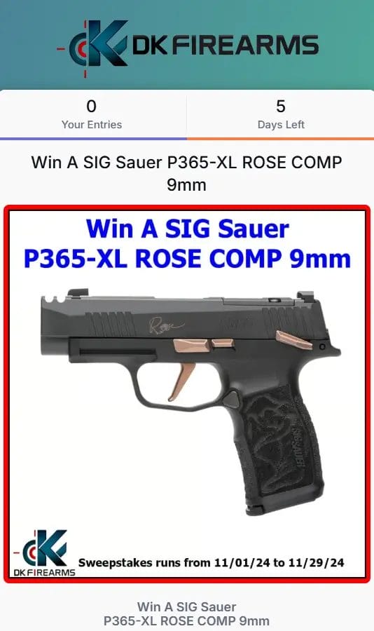 DK Firearms Sweepstakes Win a SIG Sauer P365-XL ROSE COMP 9mm