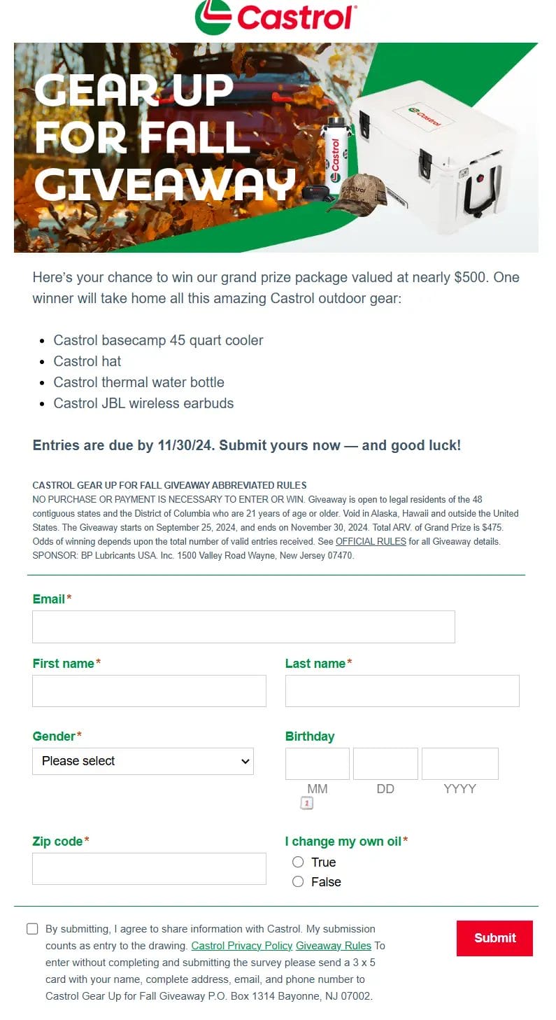 Win Castrol Outdoor Gear Bundle – Cooler, Earbuds & More!