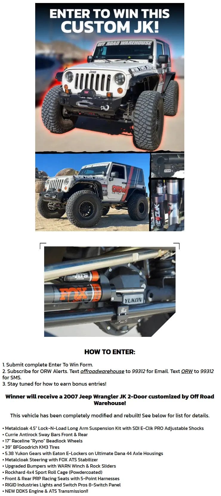 Win a Custom 2007 Jeep Wrangler JK by Off Road Warehouse GIVEAWAY!