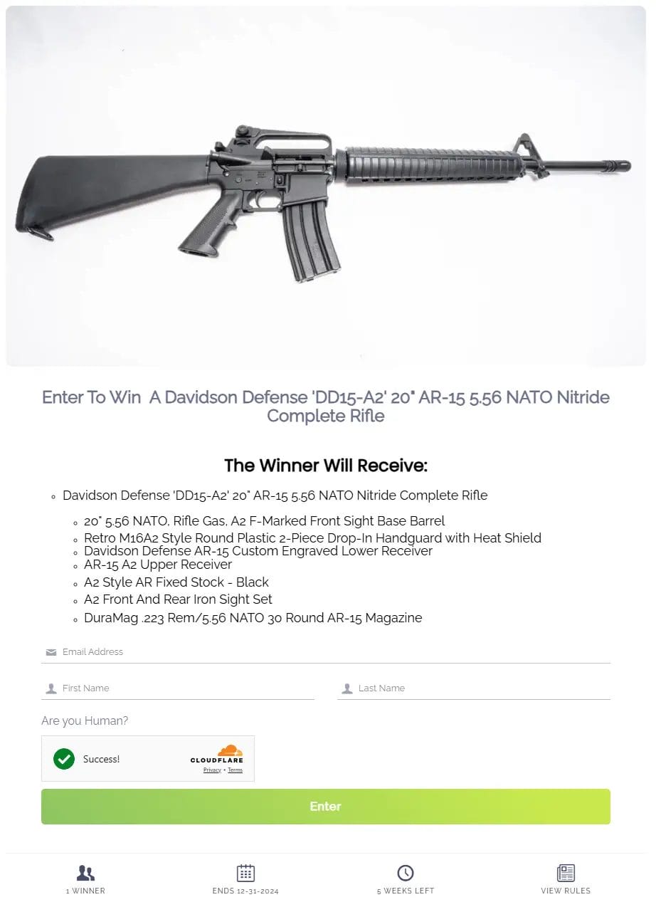Win a Davidson Defense DD15-A2 20 AR-15 Rifle with Custom Features