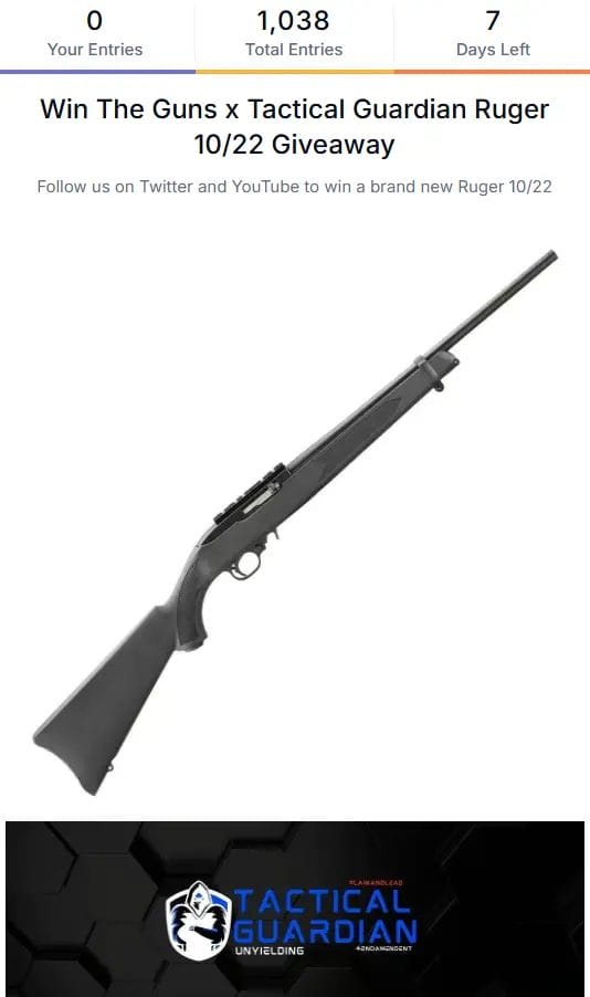 Win a Ruger 1022 in the Win The Guns x Tactical Guardian Giveaway