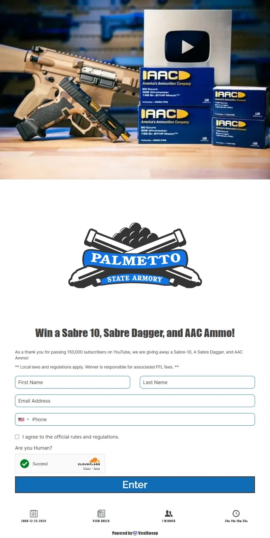 Win a Sabre 10, Sabre Dagger & AAC Ammo from Palmetto State Armory