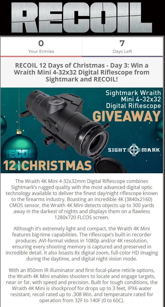 Sightmark Wraith 4K Mini Riflescope Giveaway by Recoil Group