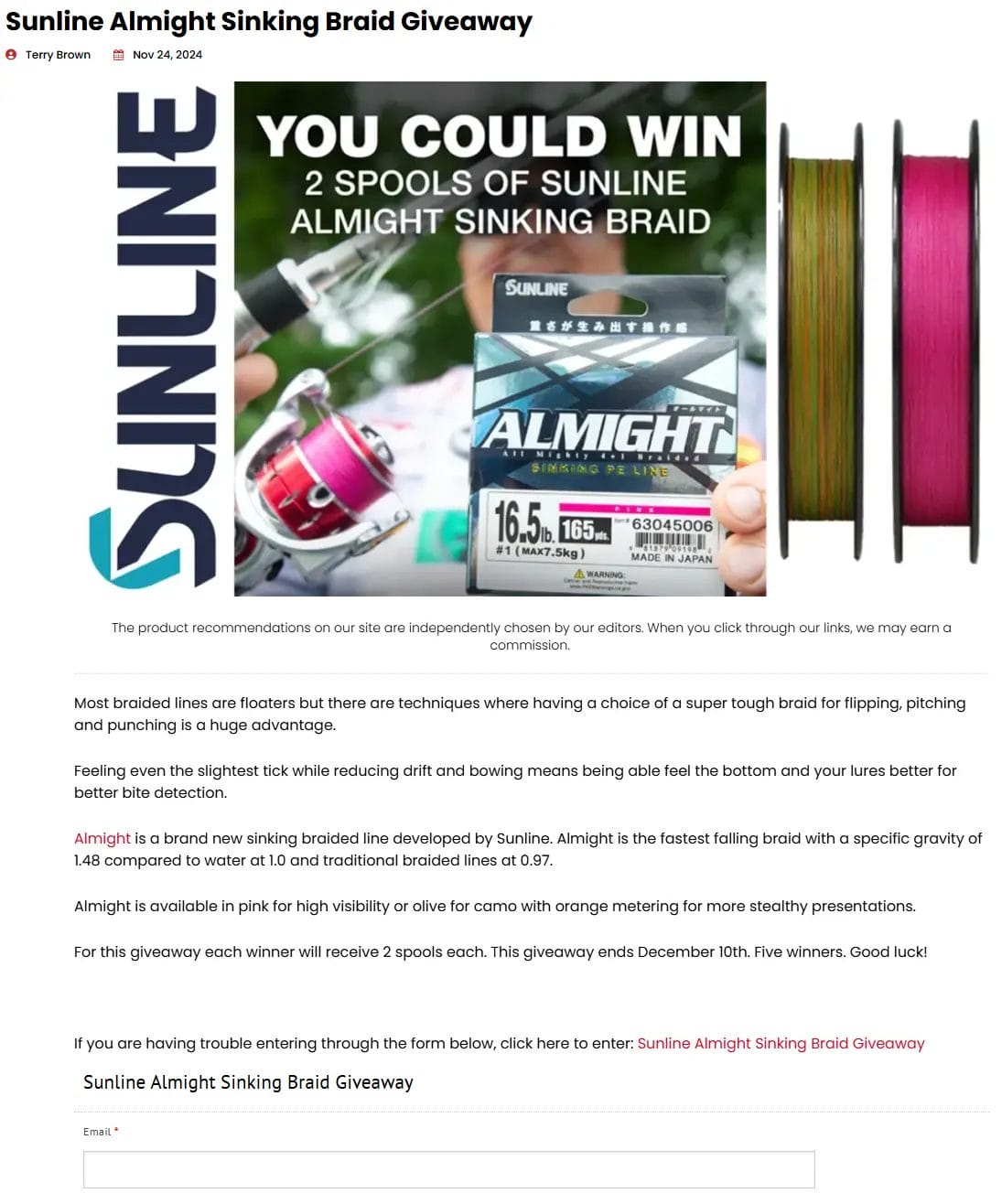 Sunline Almight Sinking Braid Giveaway – Win 2 Spools!