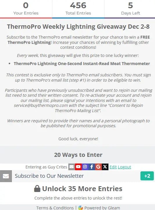 ThermoPro Lightning Giveaway Win a Free Instant-Read Thermometer