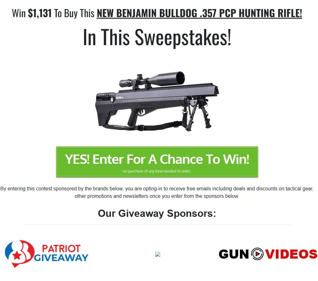 Win $1,131 for the NEW Benjamin Bulldog .357 PCP Rifle from Patriot Giveaway!