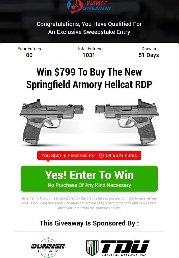Win $799 to Buy the Springfield Armory Hellcat RDP – Patriot Giveaway