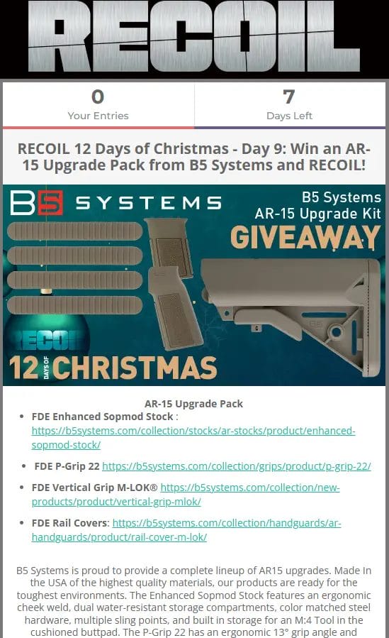 Win AR-15 Upgrade Pack from B5 Systems & RECOIL - Day 9 Giveaway!