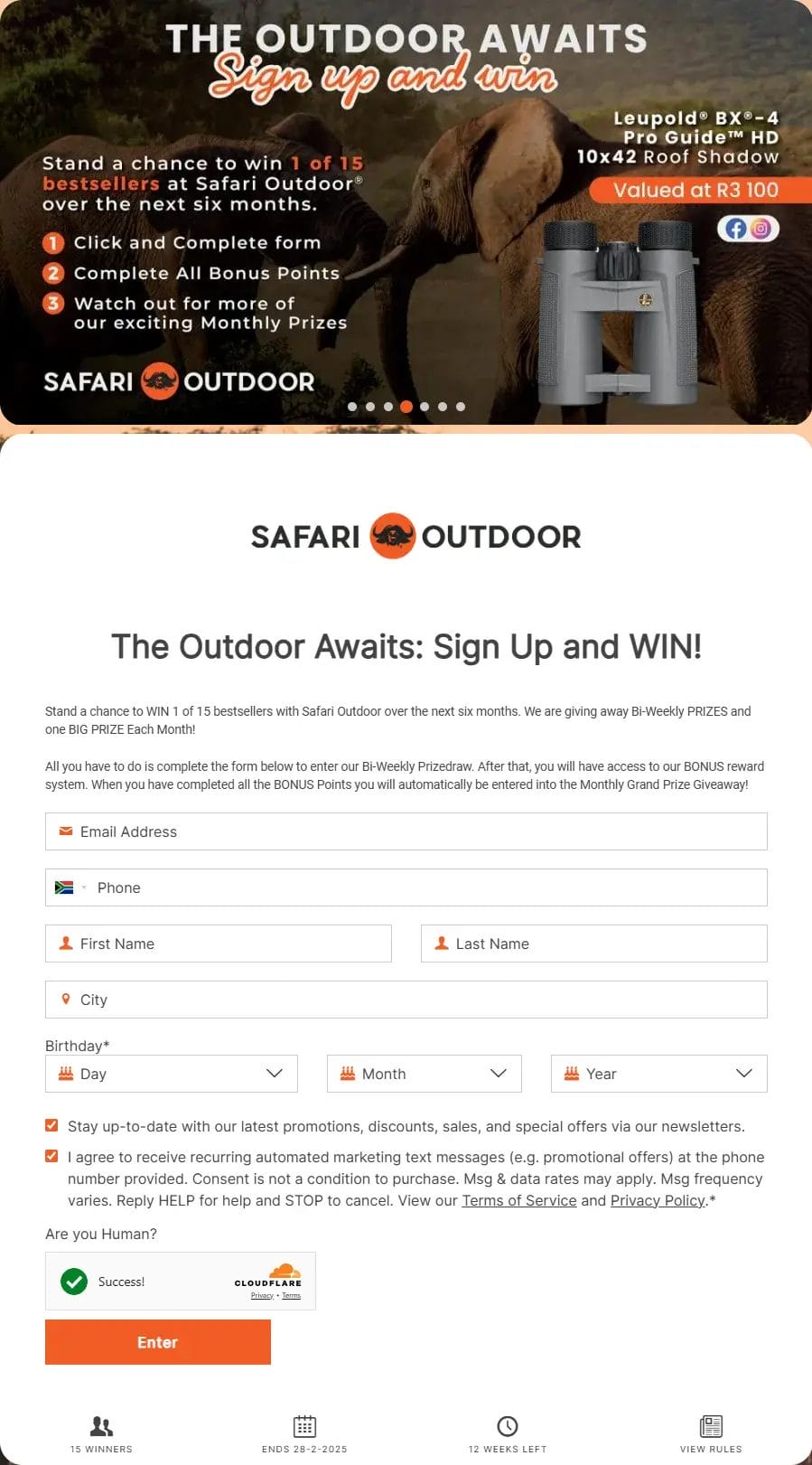 Win Bi-Weekly Prizes & Monthly Grand Prizes with Safari Outdoor