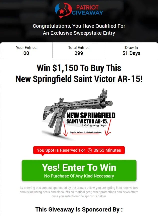 Win a $1,150 Springfield Saint Victor AR-15 from Patriot Giveaway