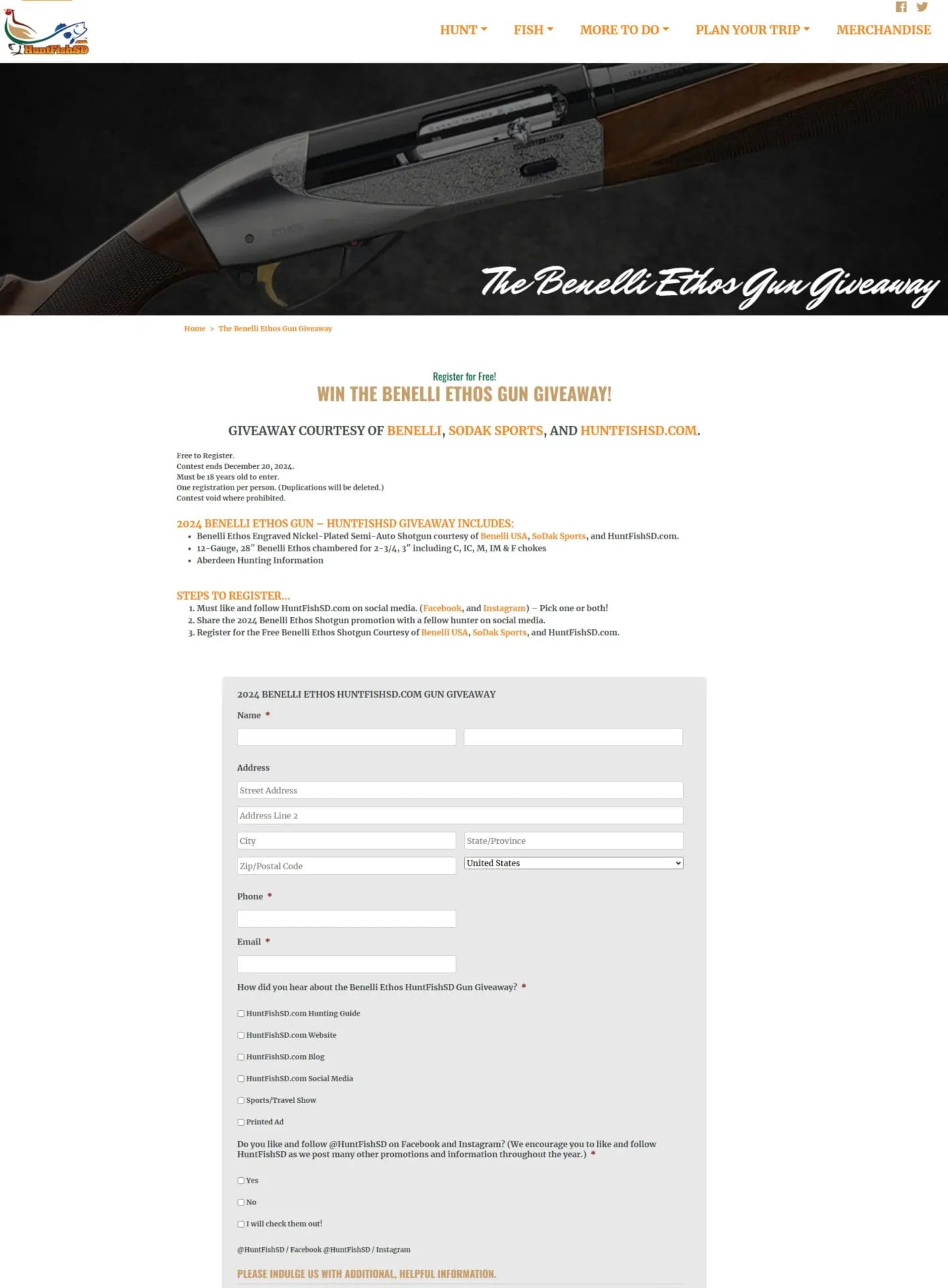 Win a 2024 Benelli Ethos Shotgun - HuntFishSD Giveaway