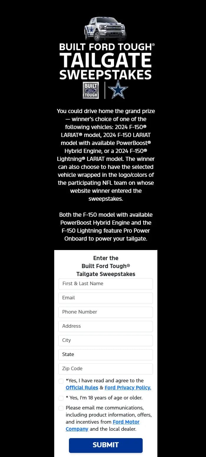 Win a 2024 F-150 LARIAT from Ford’s Built Tough Giveaway!