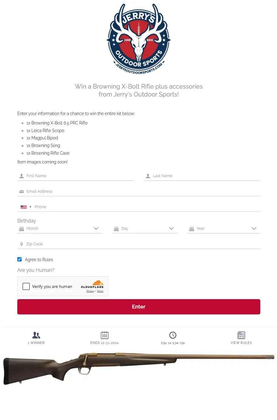 Win a Browning X-Bolt Rifle Kit from Jerry's Outdoor Sports!