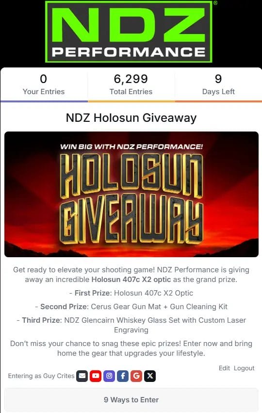 Win a Holosun 407C X2 Optic in NDZ Performance Giveaway!