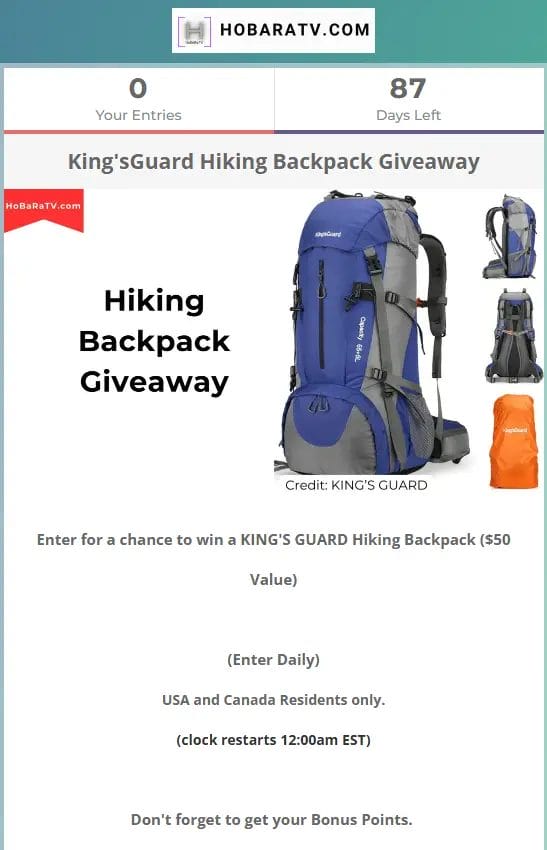 Win a King'sGuard Hiking Backpack – Giveaway by HoBaRaTV