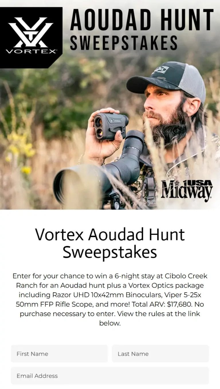Win a Vortex Optics Package & Aoudad Hunt at Cibolo Creek Ranch!