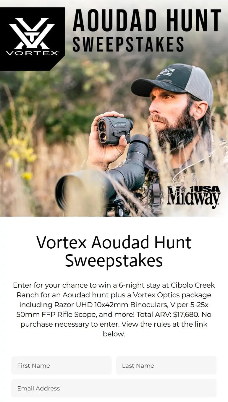 Win a Vortex Optics Package & Aoudad Hunt at Cibolo Creek Ranch!