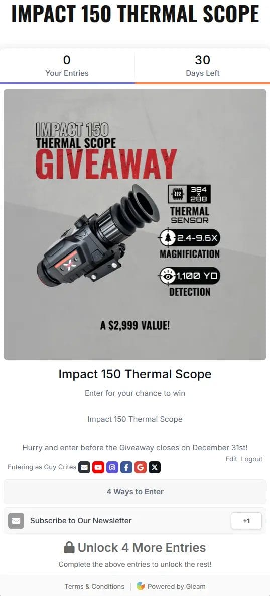 Win an Impact 150 Thermal Scope Giveaway by X-Vision Optics – Enter Now!