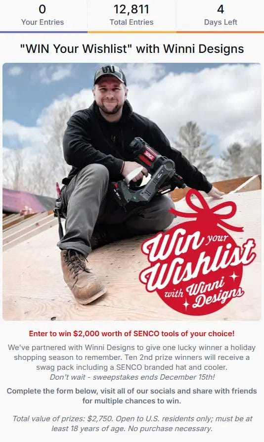 Winni Designs $2,000 SENCO Tools Shopping Spree Giveaway!
